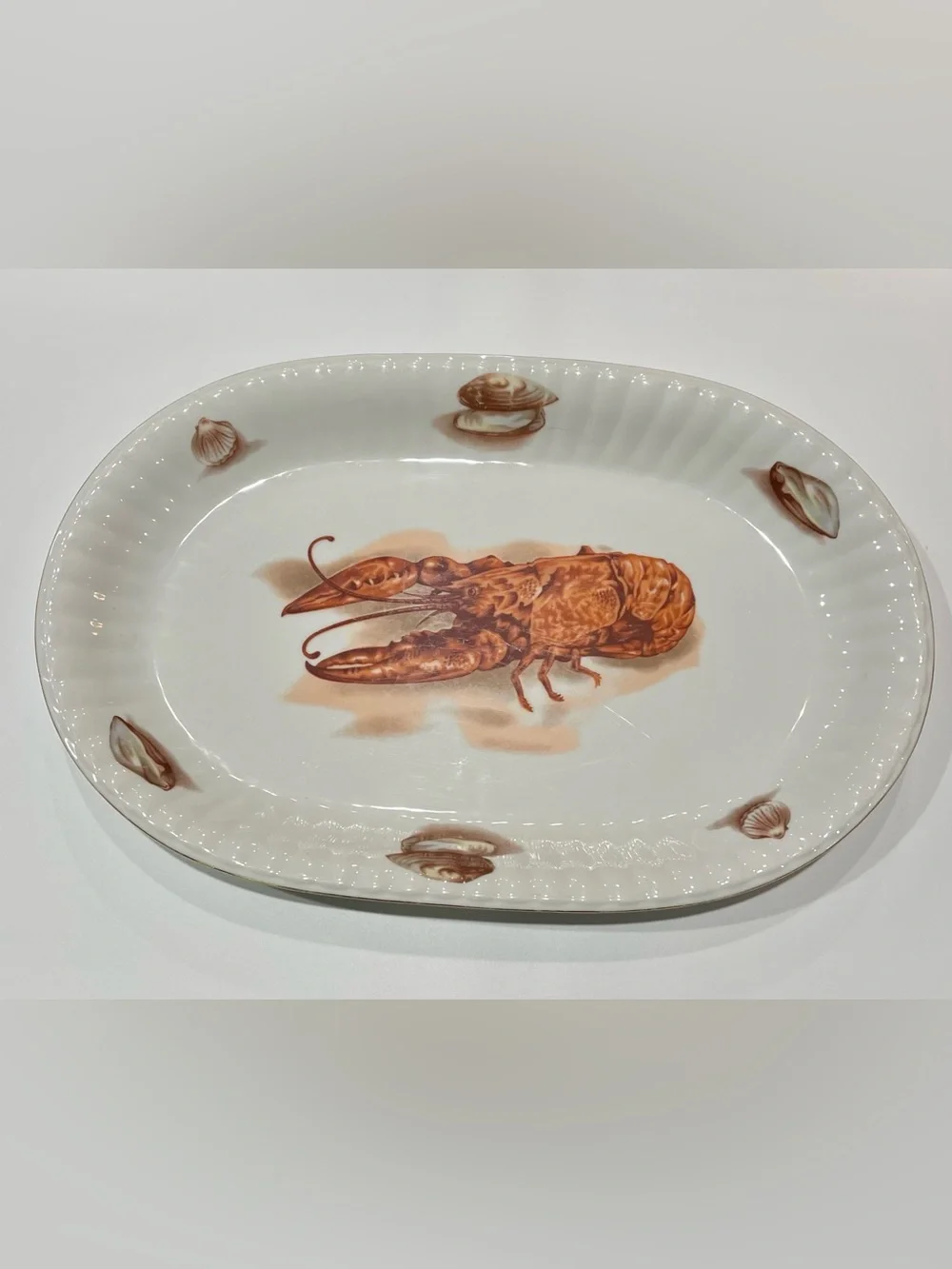 Vintage Wawel Polish Porcelain Lobster 15” Oval Platter Beveled Edge RARE